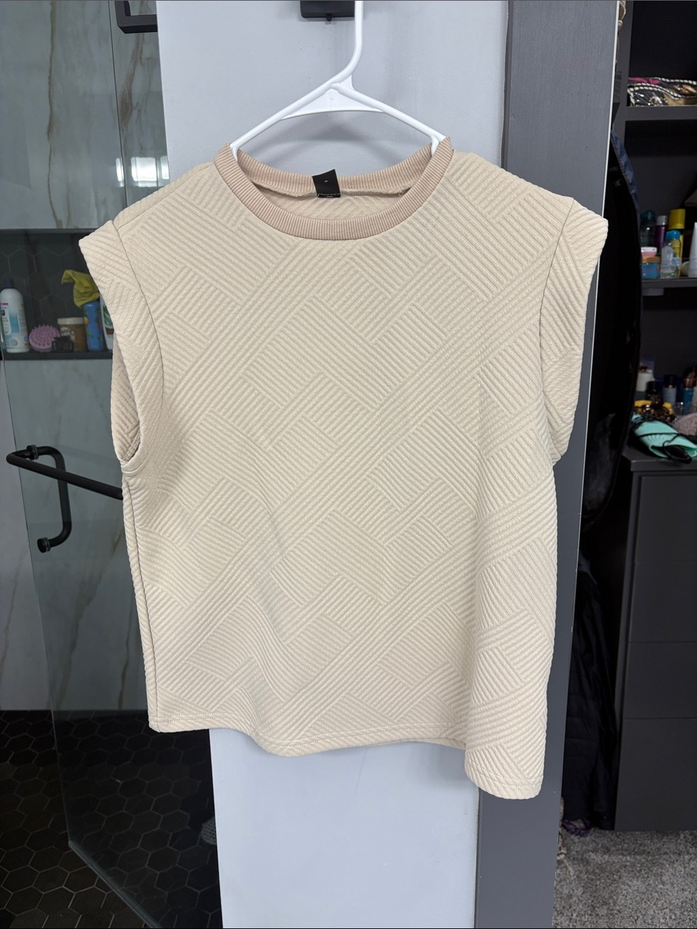 SHEIN Cream Textured Sleeveless Knit Tank